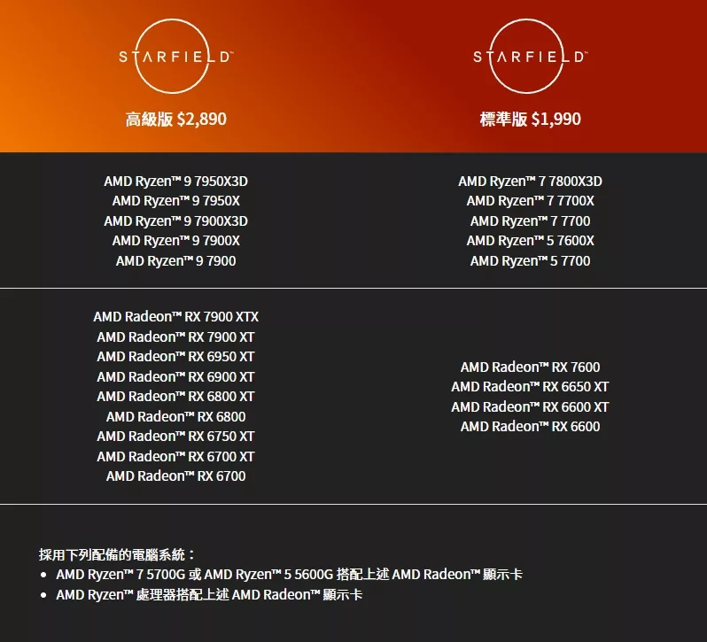AMD《星空》同綑包硬體